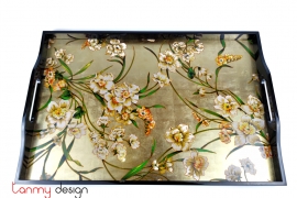 Black rectangle lacquer tray hand-painted with flowers 40*60 cm